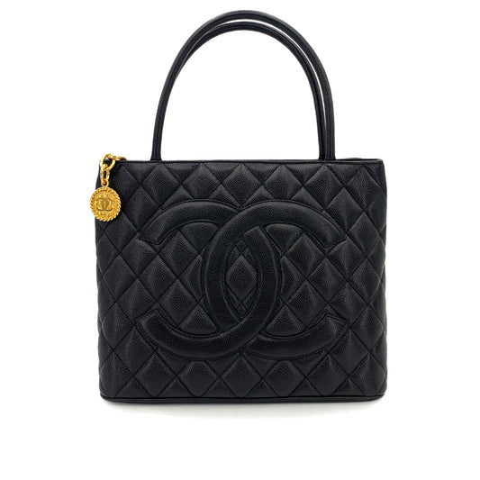 CHANEL VINTAGE MEDALLION TOTE BAG BLACK CAVIAR SKIN 90247411