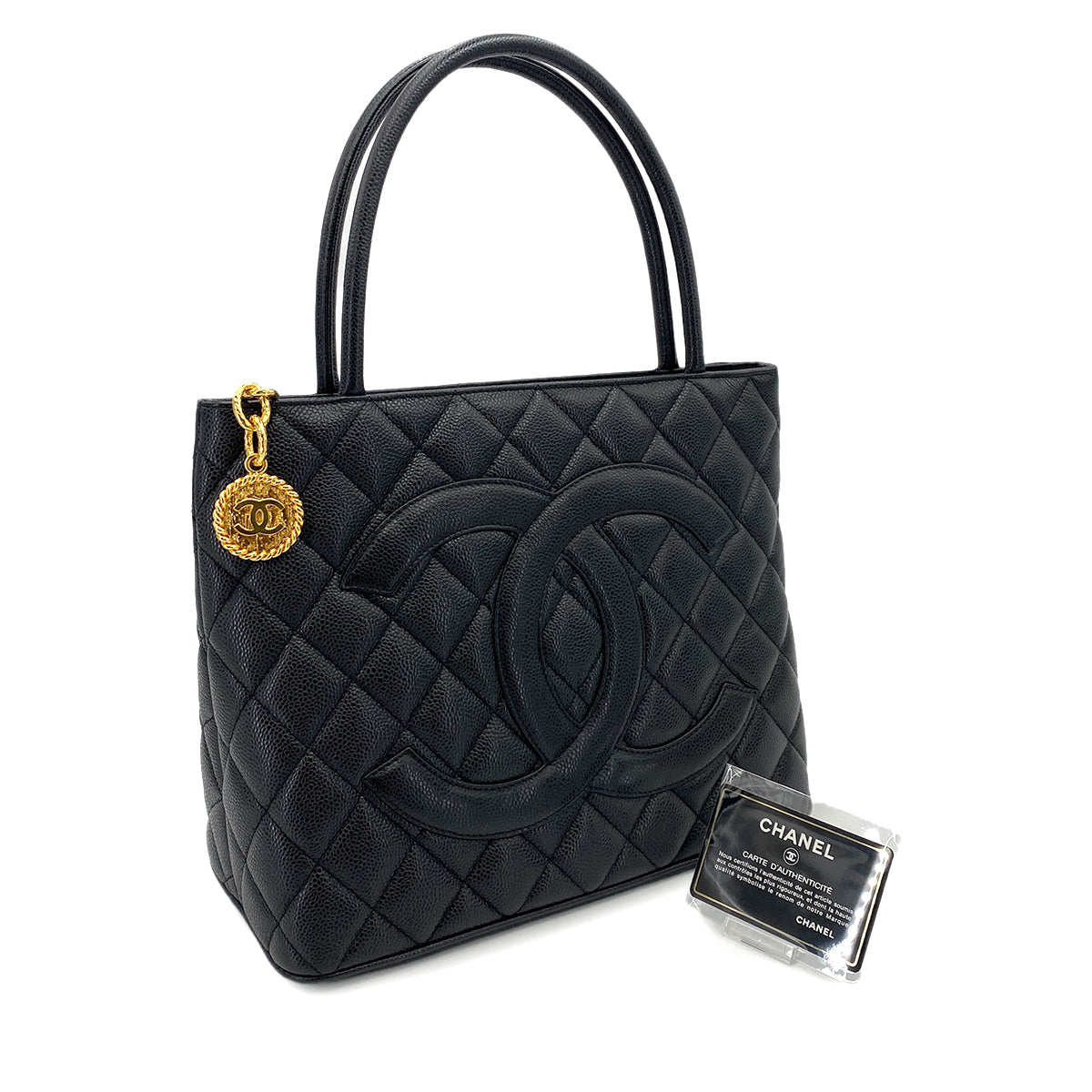 CHANEL VINTAGE MEDALLION TOTE BAG BLACK CAVIAR SKIN 90247411