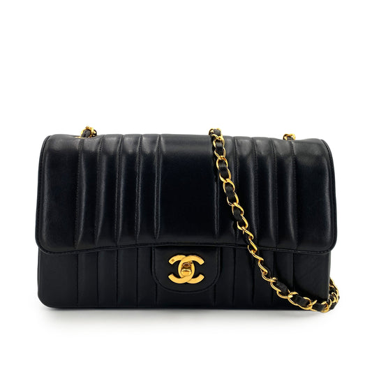 CHANEL VINTAGE MADEMOISELLE CHAIN SHOULDER BAG BLACK LAMB SKIN 90247412