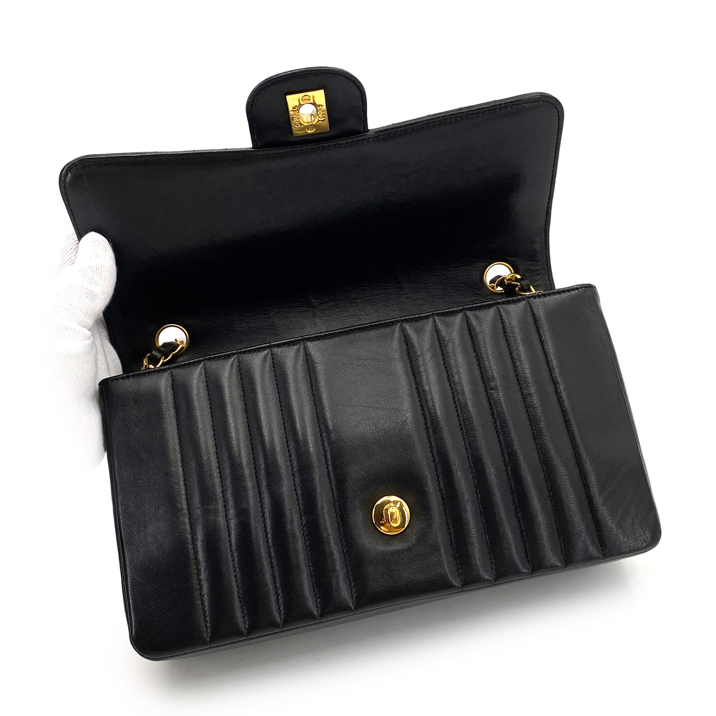 CHANEL VINTAGE MADEMOISELLE CHAIN SHOULDER BAG BLACK LAMB SKIN 90247412