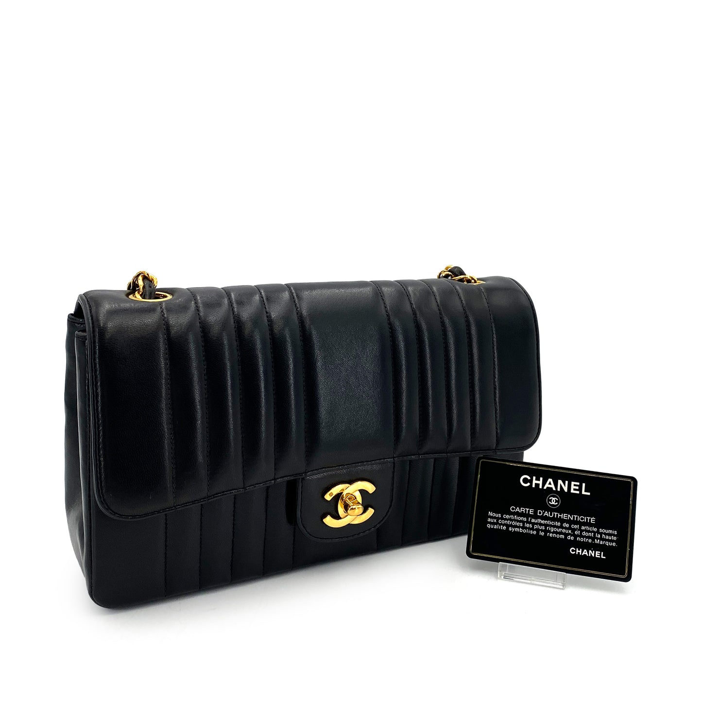 CHANEL VINTAGE MADEMOISELLE CHAIN SHOULDER BAG BLACK LAMB SKIN 90247412