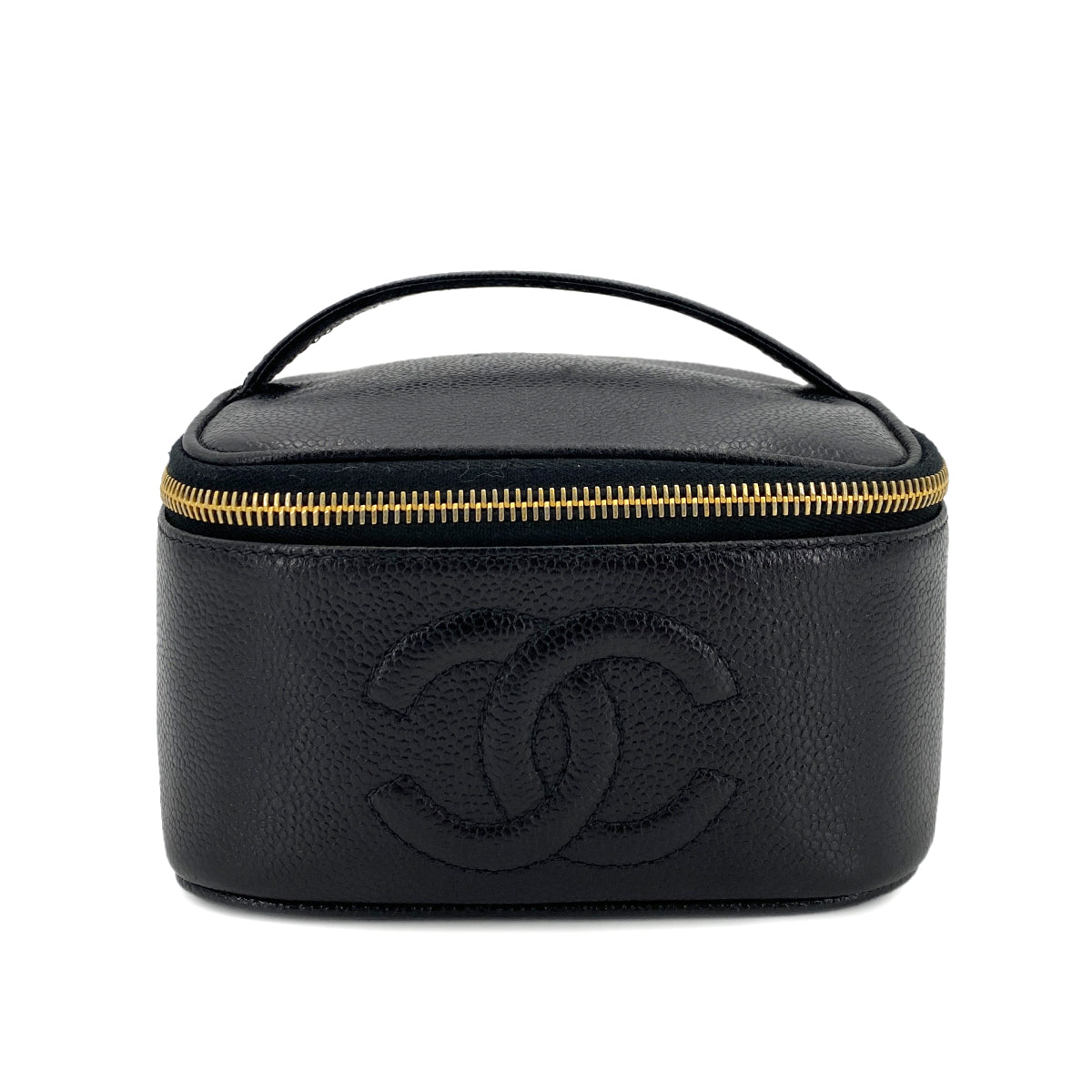 CHANEL VINTAGE VANITY HAND BAG BLACK CAVIAR SKIN 90247939