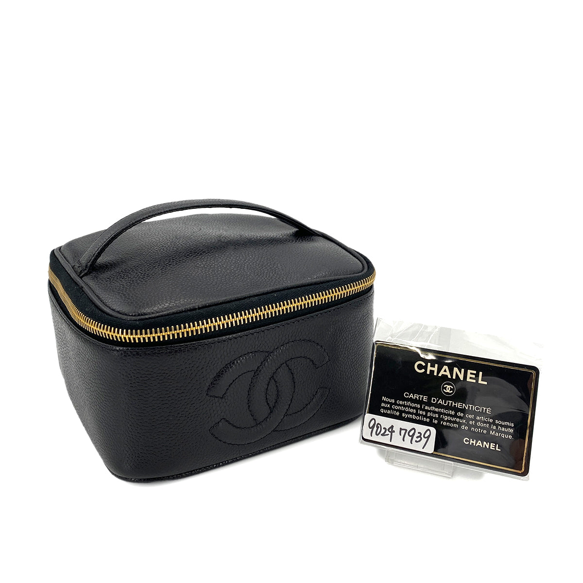 CHANEL VINTAGE VANITY HAND BAG BLACK CAVIAR SKIN 90247939