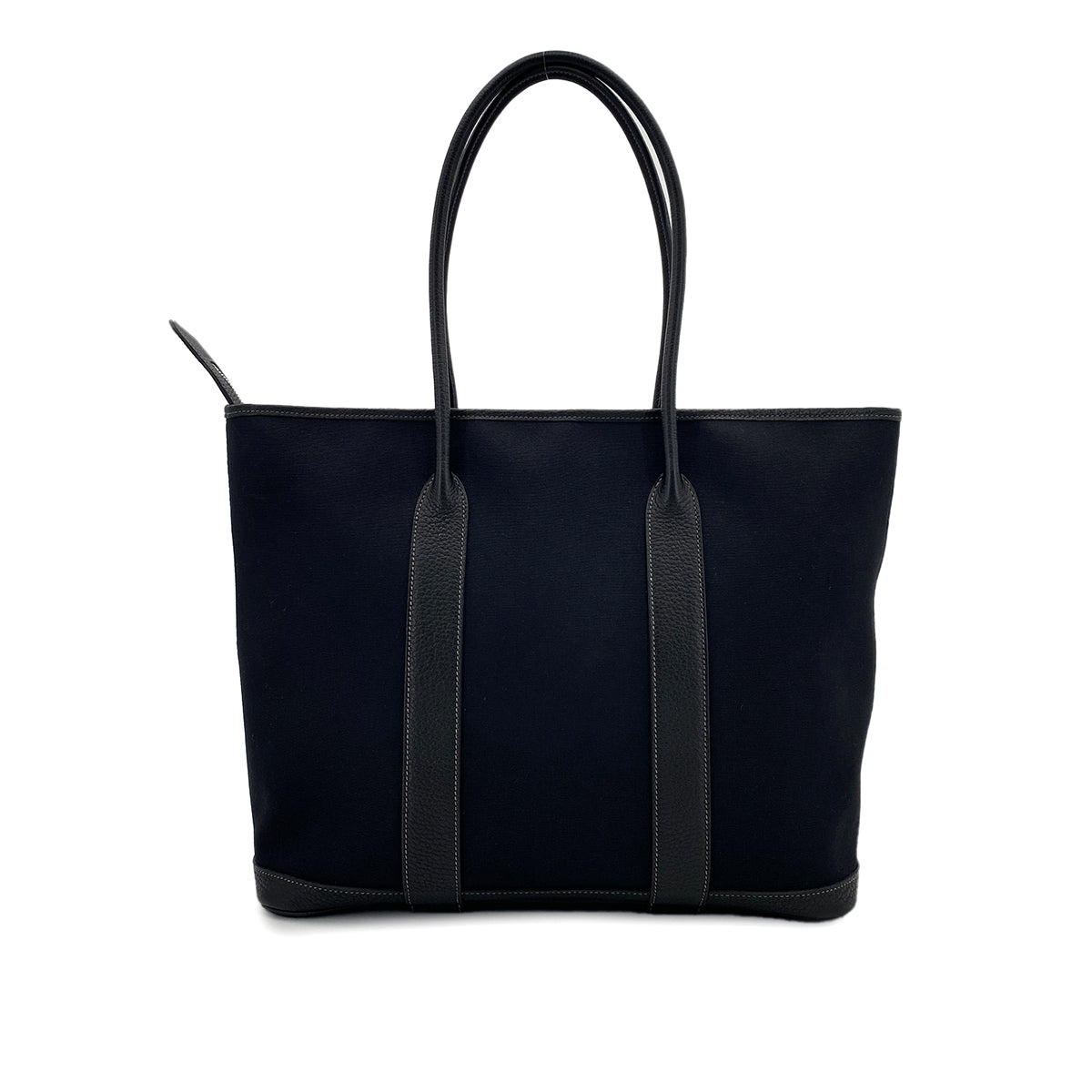HERMES GARDEN ZIP MM BLACK TOILE OFFICIER LEATHER TOTE BAG □M 90247940