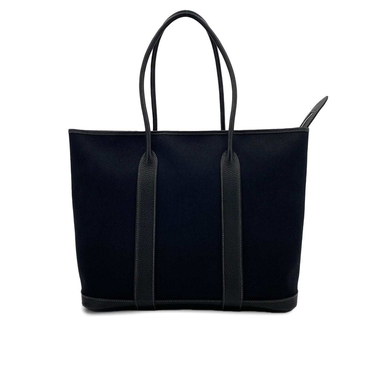 HERMES GARDEN ZIP MM BLACK TOILE OFFICIER LEATHER TOTE BAG □M 90247940
