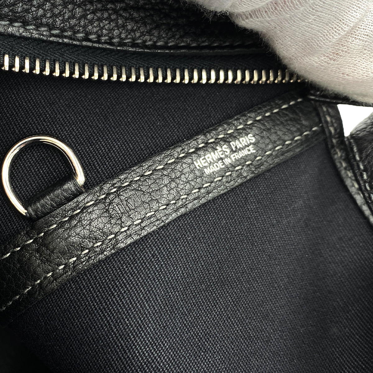 HERMES GARDEN ZIP MM BLACK TOILE OFFICIER LEATHER TOTE BAG □M 90247940