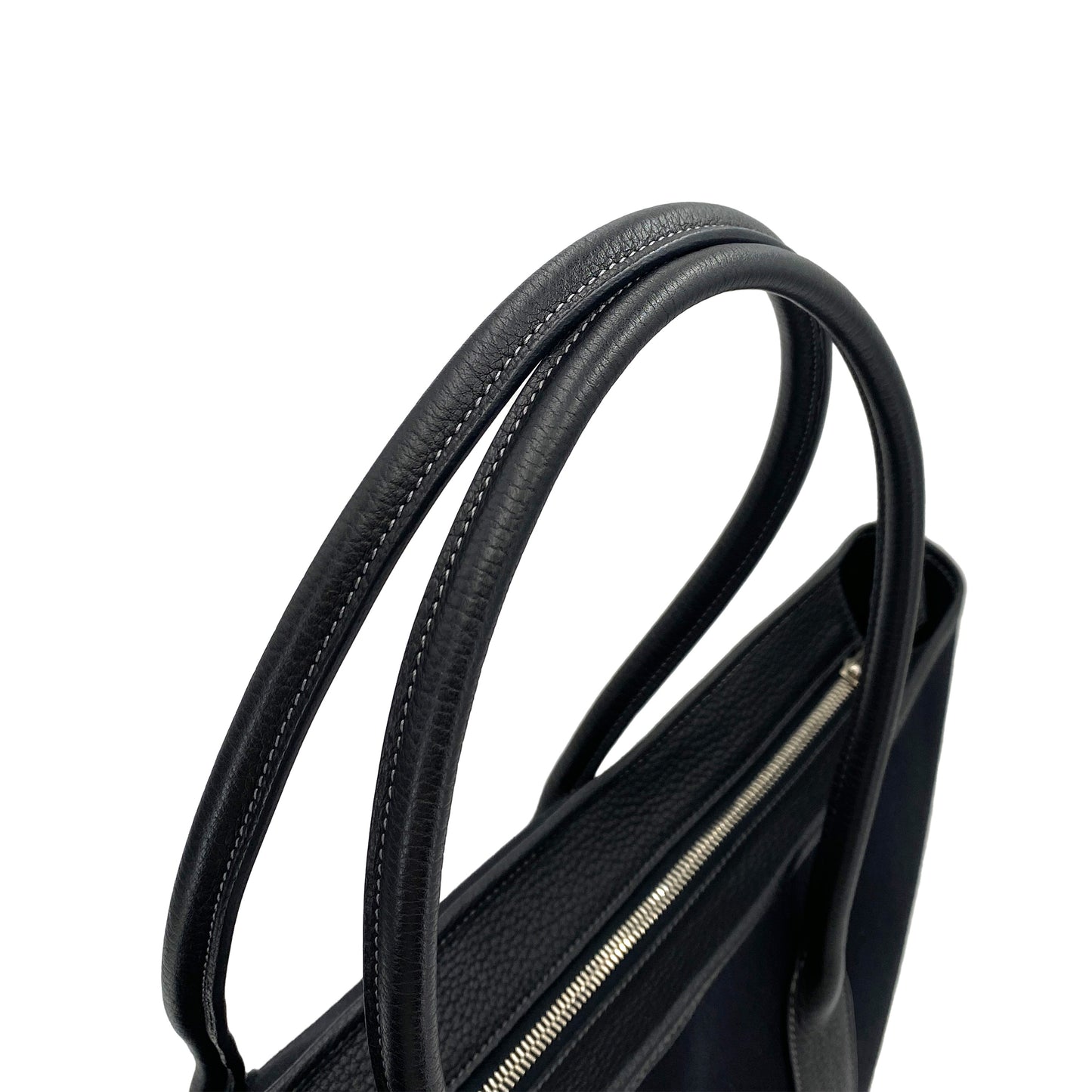 HERMES GARDEN ZIP MM BLACK TOILE OFFICIER LEATHER TOTE BAG □M 90247940