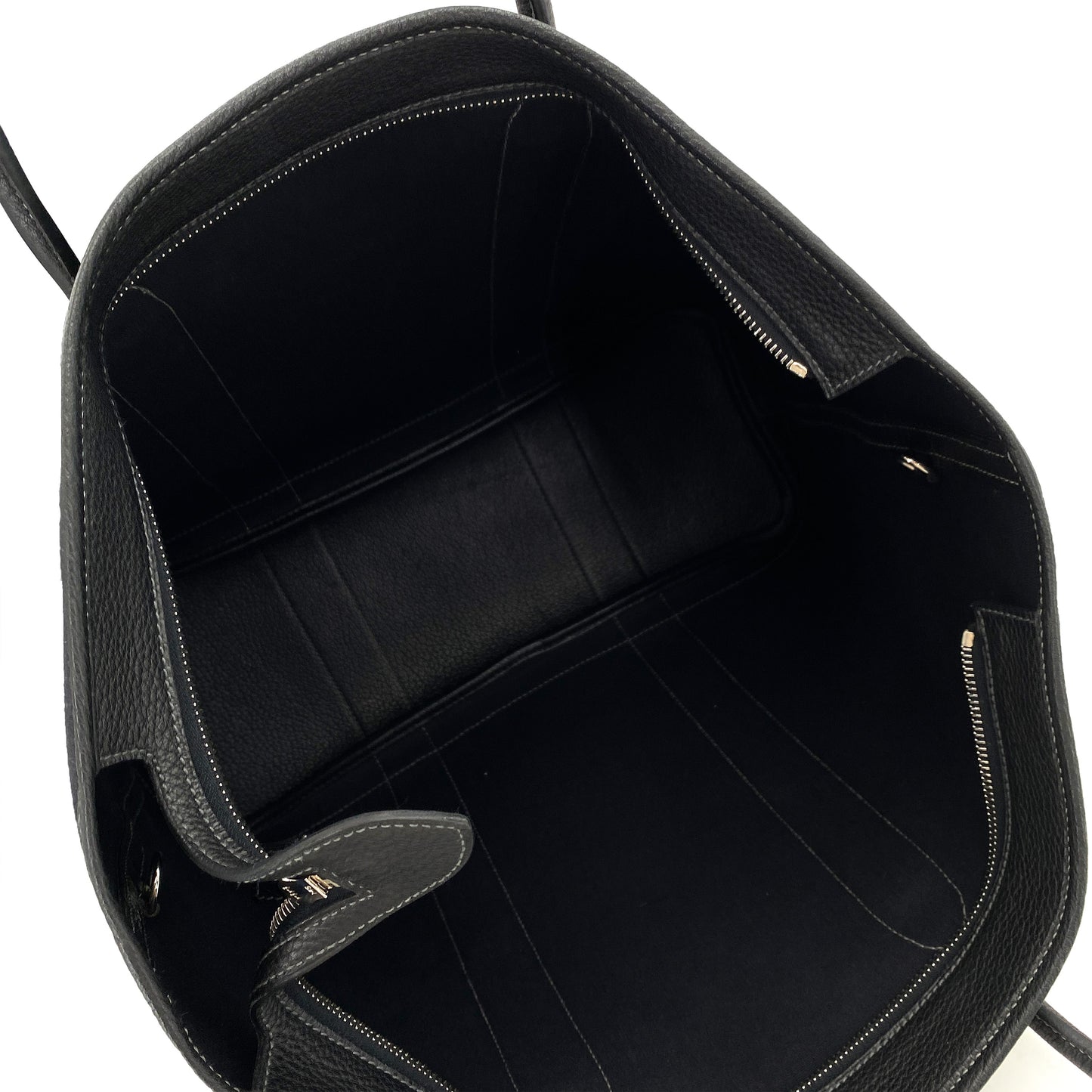HERMES GARDEN ZIP MM BLACK TOILE OFFICIER LEATHER TOTE BAG □M 90247940