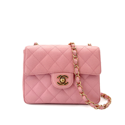 CHANEL VINTAGE MINI SQUARE 17 CHAIN SHOULDER BAG PINK CAVIAR SKIN 90247991