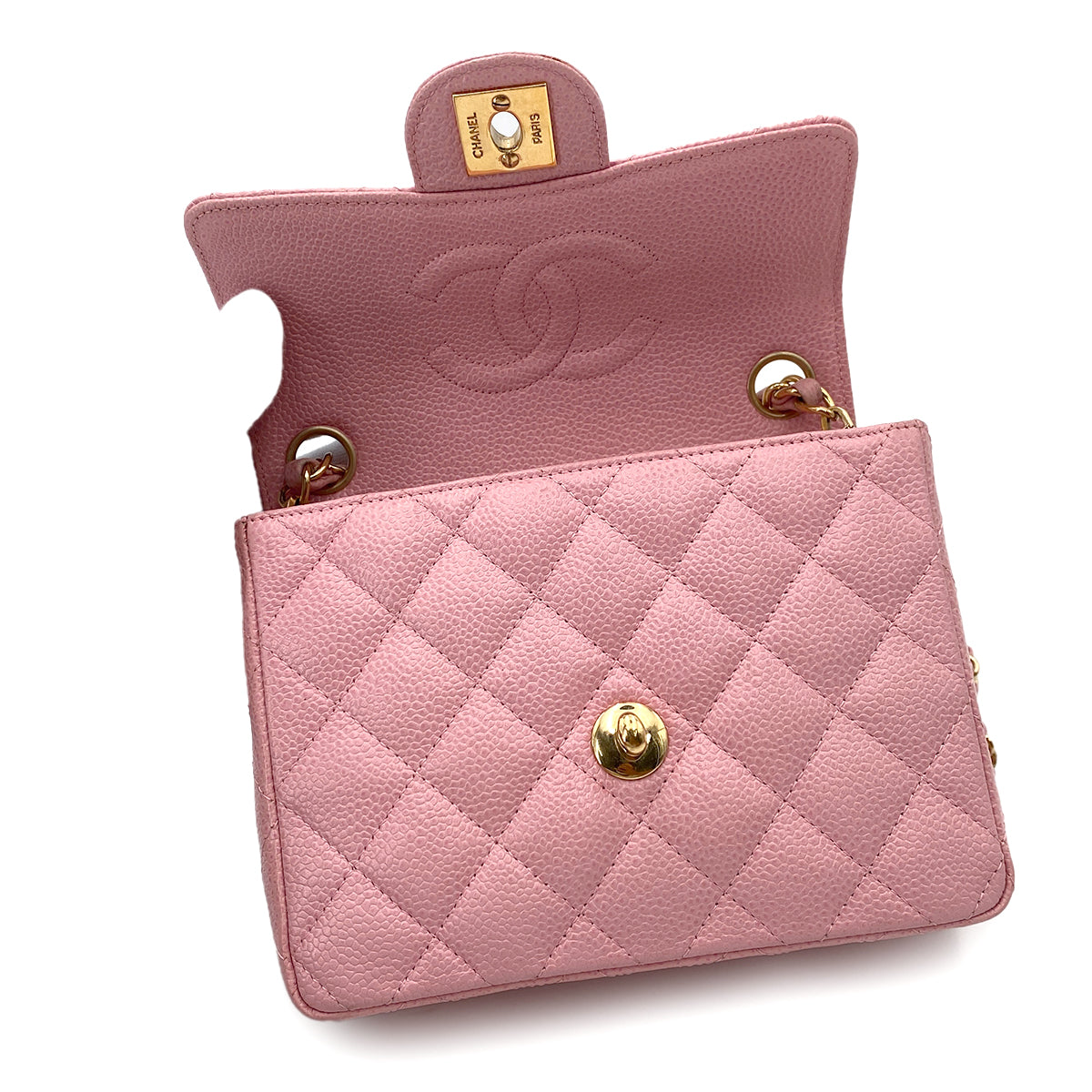 CHANEL VINTAGE MINI SQUARE 17 CHAIN SHOULDER BAG PINK CAVIAR SKIN 90247991
