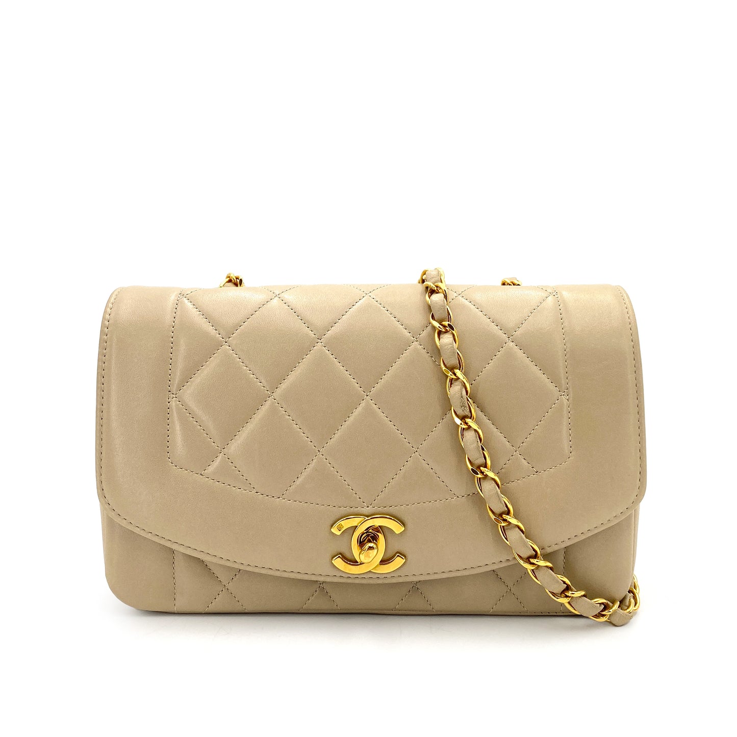 CHANEL VINTAGE DIANA SMALL CHAIN SHOULDER BAG BEIGE LAMB SKIN 90247993