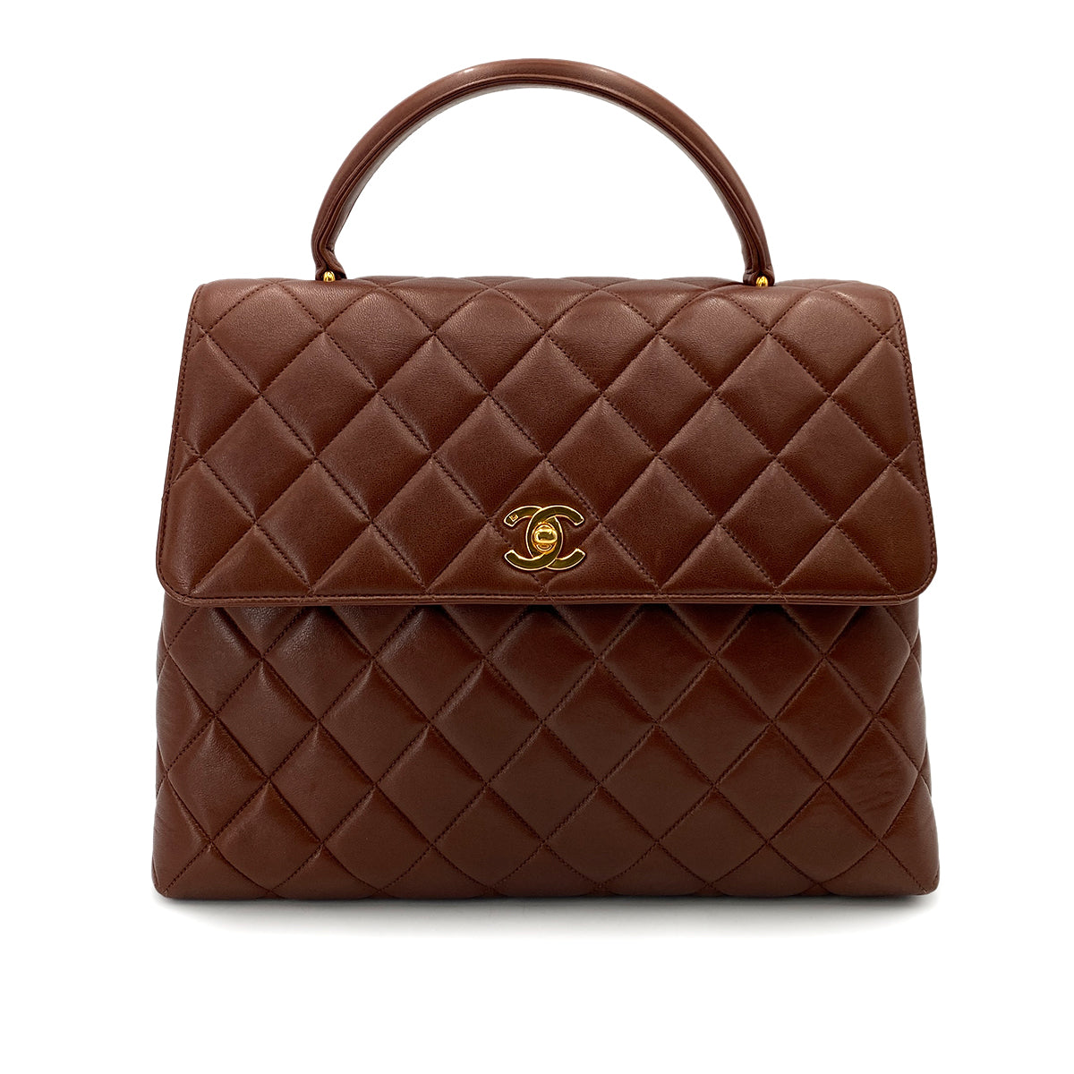 CHANEL VINTAGE MATELASSE HAND BAG BROWN LAMB SKIN 90247994