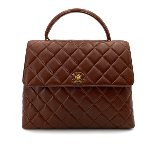 CHANEL VINTAGE MATELASSE HAND BAG BROWN LAMB SKIN 90247994
