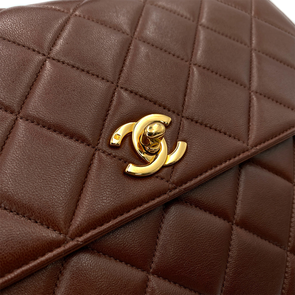 CHANEL VINTAGE MATELASSE HAND BAG BROWN LAMB SKIN 90247994