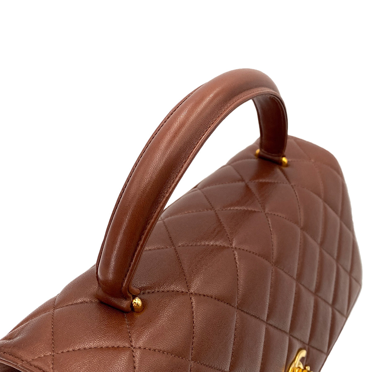 CHANEL VINTAGE MATELASSE HAND BAG BROWN LAMB SKIN 90247994