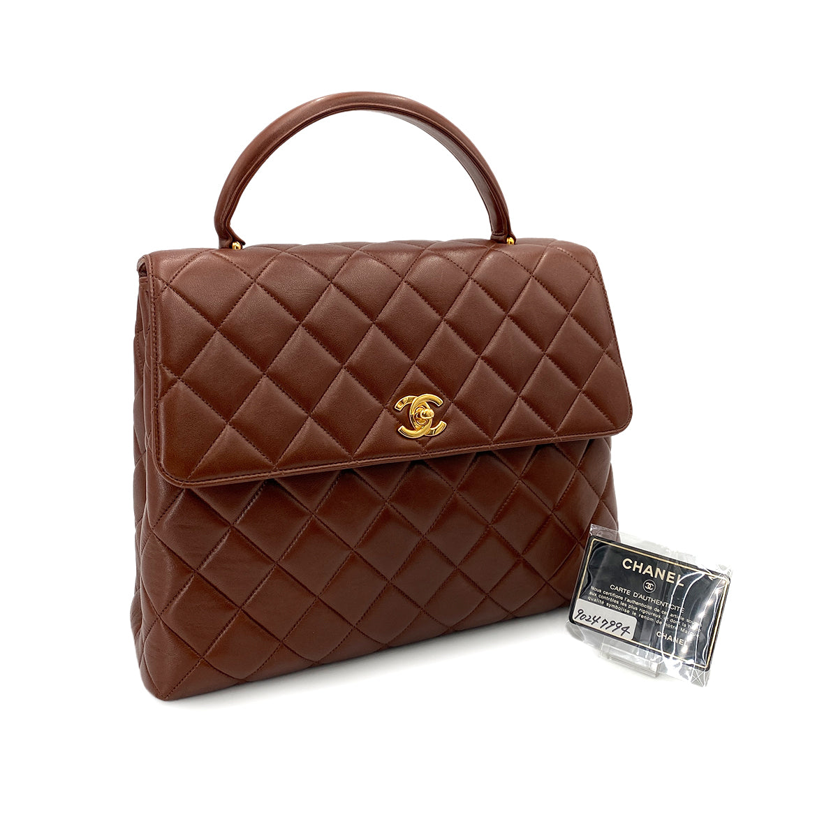 CHANEL VINTAGE MATELASSE HAND BAG BROWN LAMB SKIN 90247994