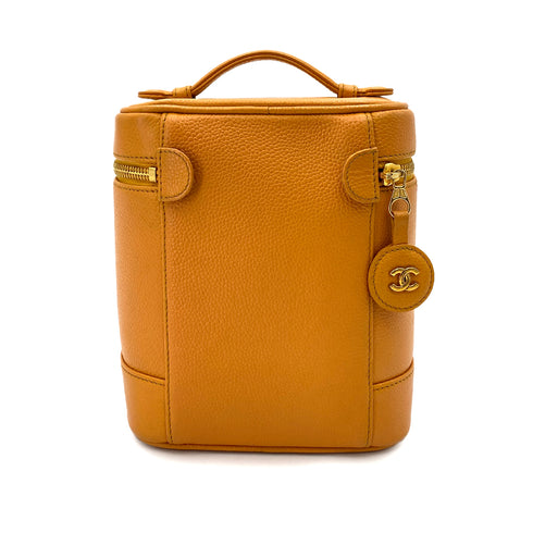 CHANEL VINTAGE VANITY HAND BAG ORANGE CAVIAR SKIN 90247995