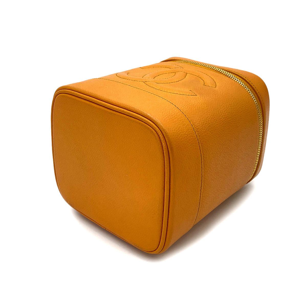 CHANEL VINTAGE VANITY HAND BAG ORANGE CAVIAR SKIN 90247995
