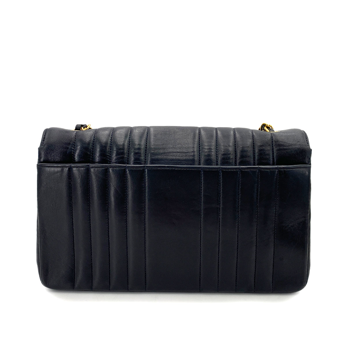 CHANEL VINTAGE MADEMOISELLE MEDIUM CHAIN SHOULDER BAG NAVY LAMB SKIN 90247996