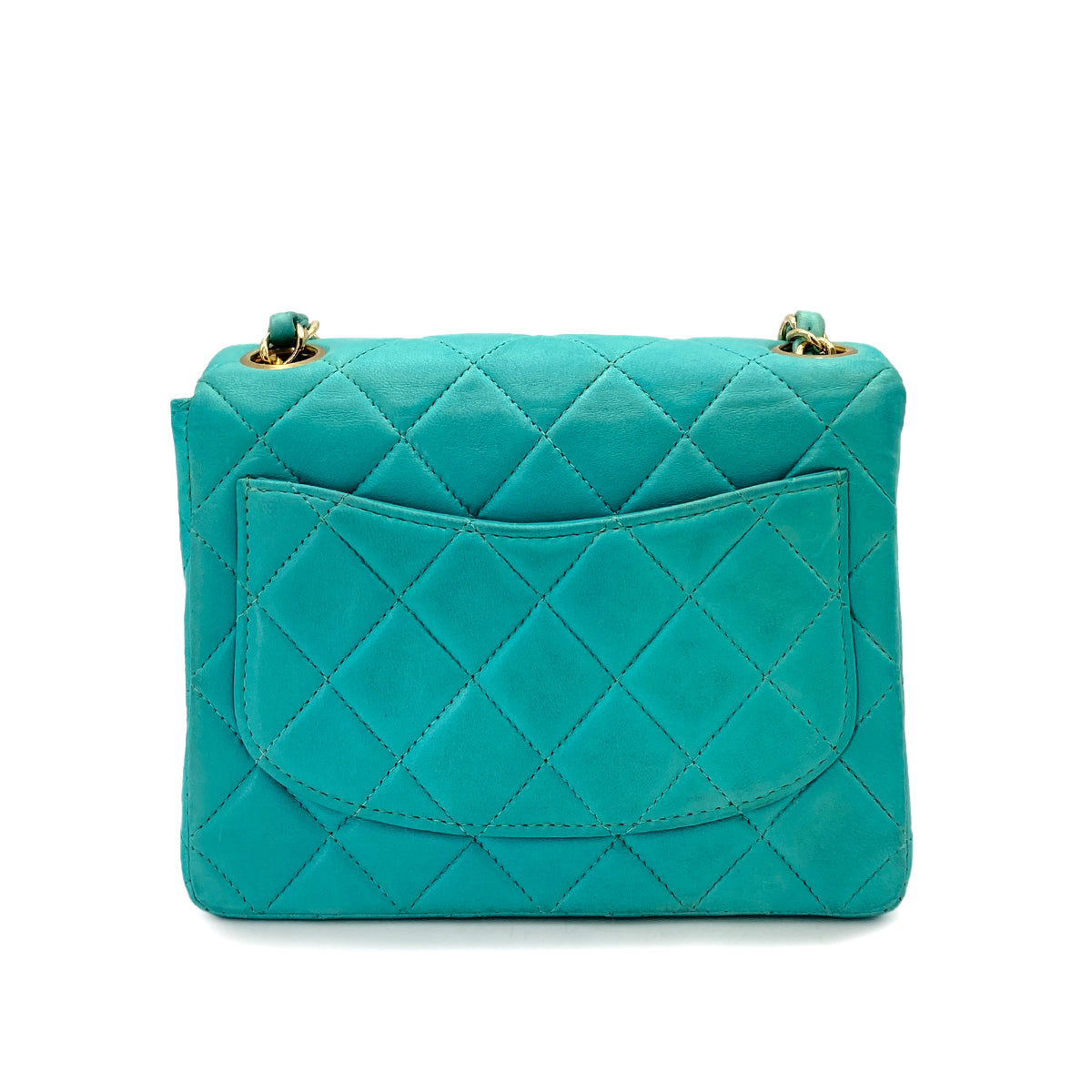 CHANEL VINTAGE MINI SQUARE 17 CHAIN SHOULDER BAG TURQUOISE BLUE LAMB SKIN 90247997