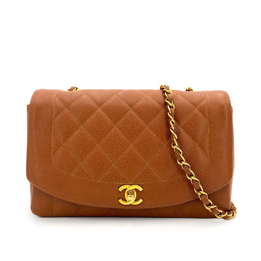 CHANEL VINTAGE DIANA MEDIUM CHAIN SHOULDER BAG BROWN CAVIAR SKIN 90247998