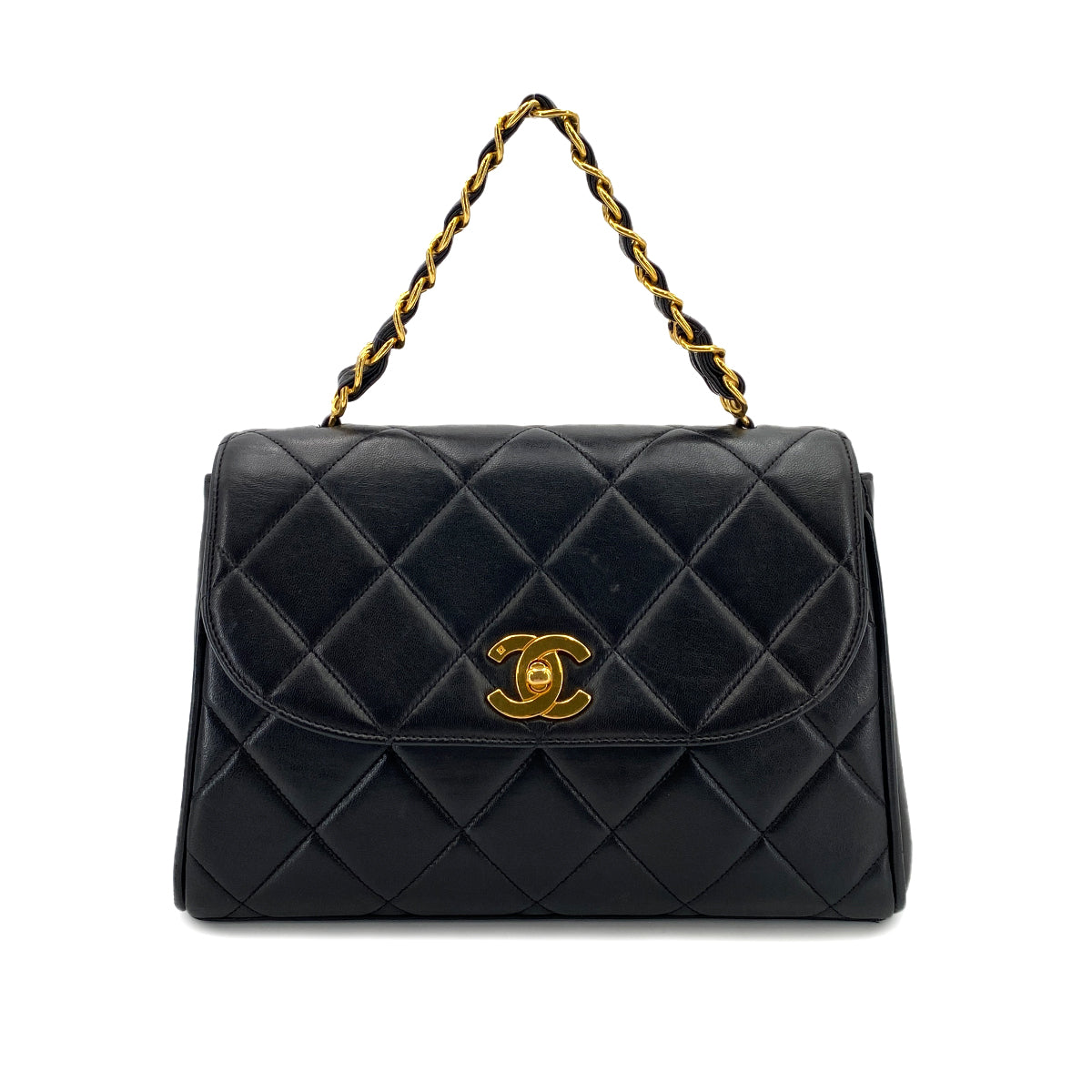 CHANEL VINTAGE MATELASSE CHAIN HAND BAG BLACK LAMB SKIN 90247999
