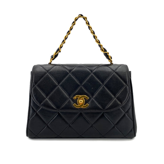 CHANEL VINTAGE MATELASSE CHAIN HAND BAG BLACK LAMB SKIN 90247999