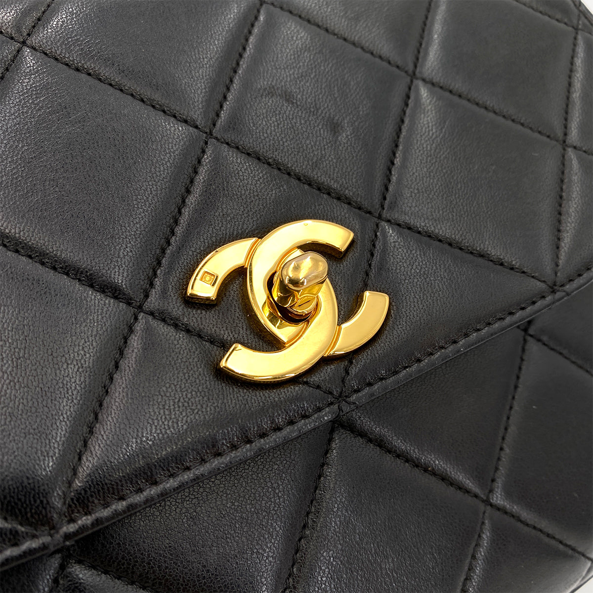 CHANEL VINTAGE MATELASSE CHAIN HAND BAG BLACK LAMB SKIN 90247999