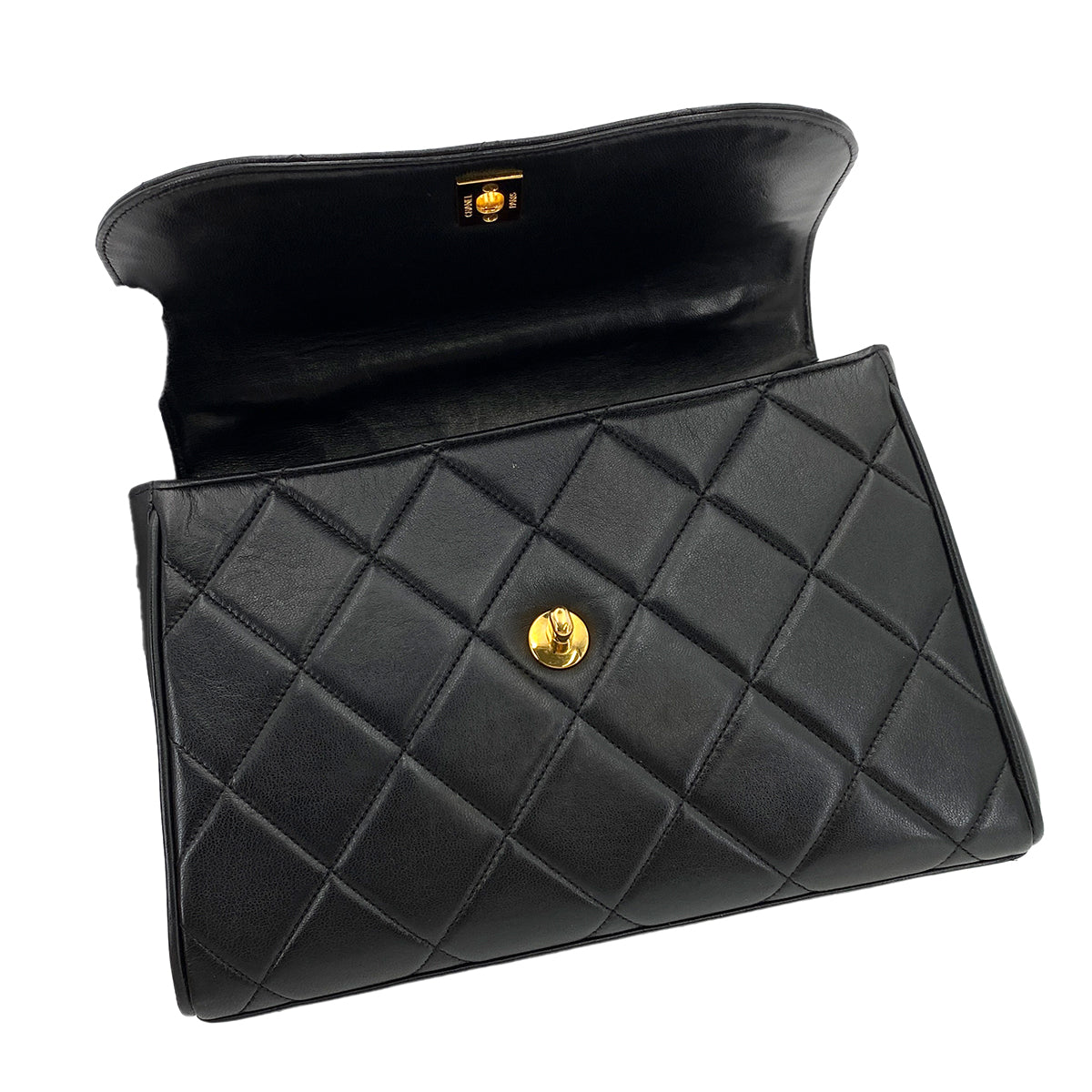 CHANEL VINTAGE MATELASSE CHAIN HAND BAG BLACK LAMB SKIN 90247999