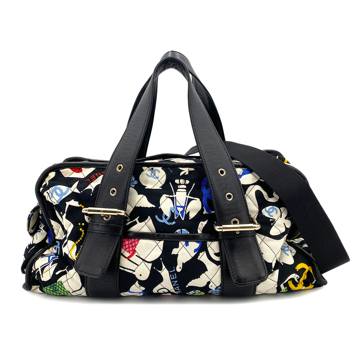 CHANEL VINTAGE BABY ANIMAL BOSTON BAG MULTICOLOR CANVAS LEATHER 90248000