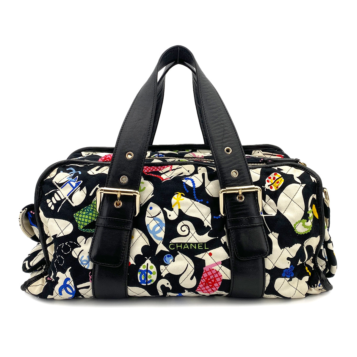 CHANEL VINTAGE BABY ANIMAL BOSTON BAG MULTICOLOR CANVAS LEATHER 90248000
