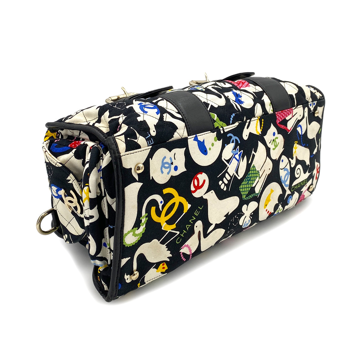 CHANEL VINTAGE BABY ANIMAL BOSTON BAG MULTICOLOR CANVAS LEATHER 90248000
