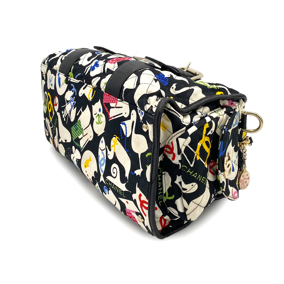 CHANEL VINTAGE BABY ANIMAL BOSTON BAG MULTICOLOR CANVAS LEATHER 90248000