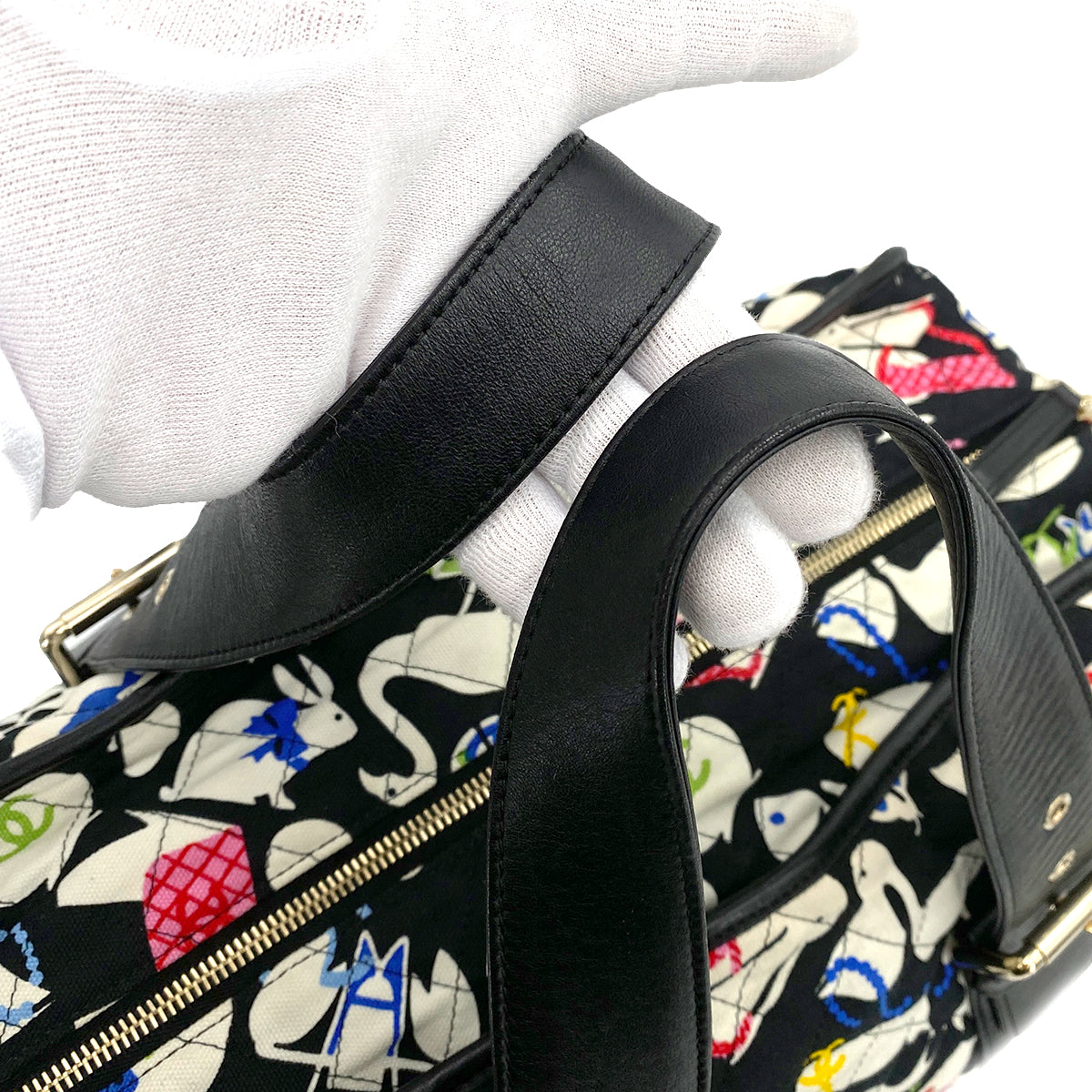 CHANEL VINTAGE BABY ANIMAL BOSTON BAG MULTICOLOR CANVAS LEATHER 90248000
