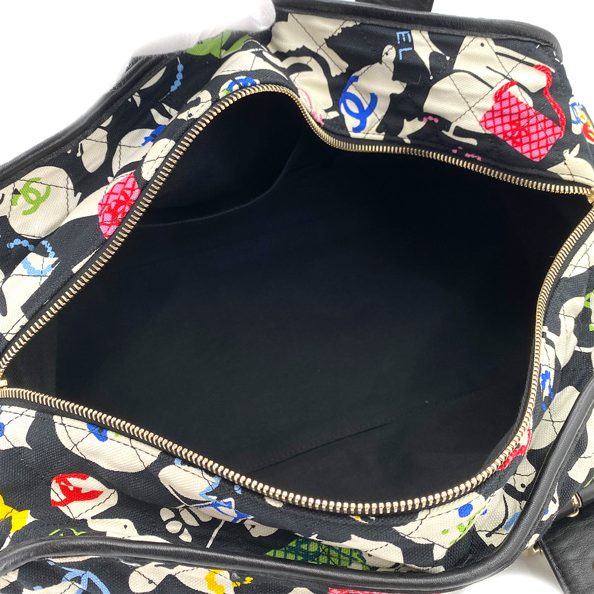 CHANEL VINTAGE BABY ANIMAL BOSTON BAG MULTICOLOR CANVAS LEATHER 90248000