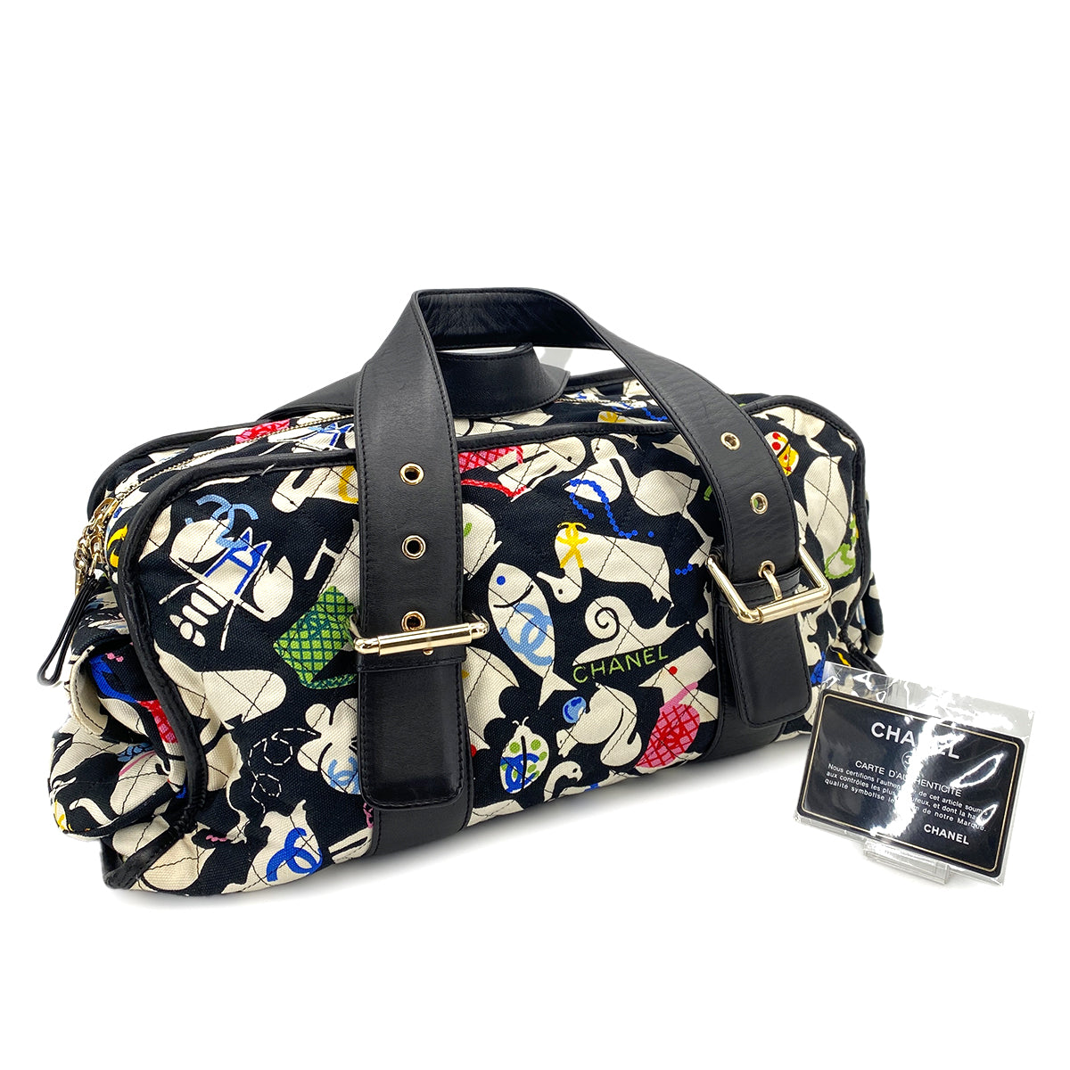 CHANEL VINTAGE BABY ANIMAL BOSTON BAG MULTICOLOR CANVAS LEATHER 90248000