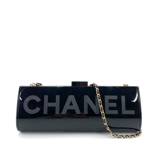 CHANEL VINTAGE CLUTCH CHAIN SHOULDER BAG BLACK PLASTIC 90248001