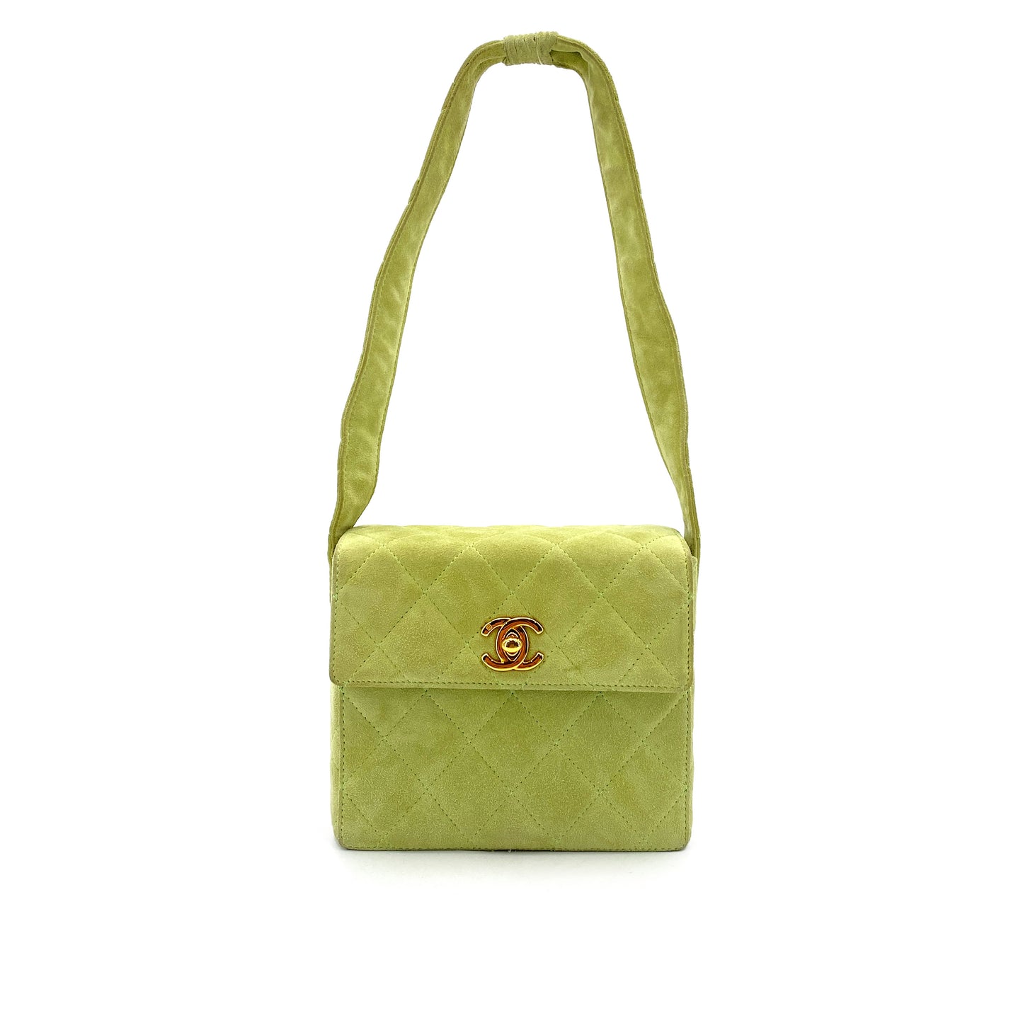 CHANEL VINTAGE MATELASSE SHOULDER BAG GREEN SUEDE 90248810