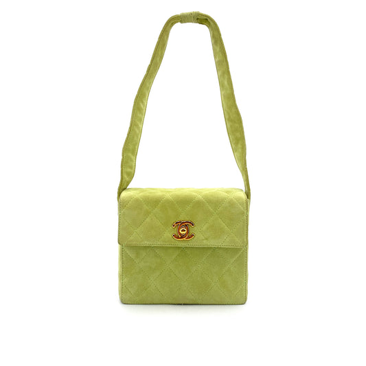 CHANEL VINTAGE MATELASSE SHOULDER BAG GREEN SUEDE 90248810