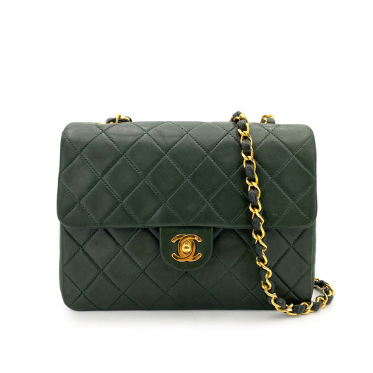 CHANEL VINTAGE MINI SQUARE 20 CHAIN SHOULDER BAG KHAKI LAMB SKIN 90248113