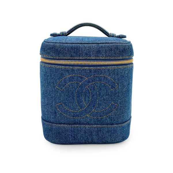CHANEL VINTAGE VANITY HAND BAG BLUE DENIM 90248116