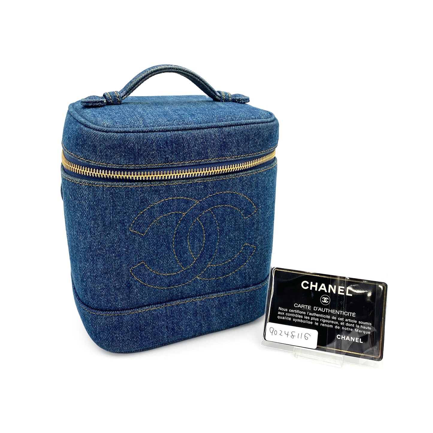 CHANEL VINTAGE VANITY HAND BAG BLUE DENIM 90248116