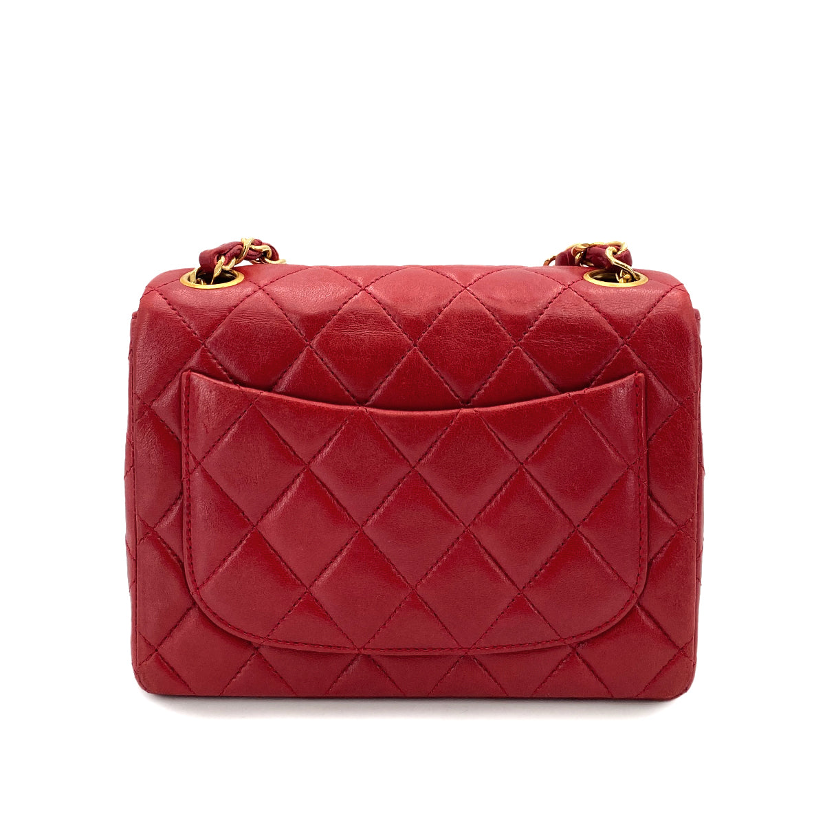 CHANEL VINTAGE MINI SQUARE 17 CHAIN SHOULDER BAG RED LAMB SKIN 90248119
