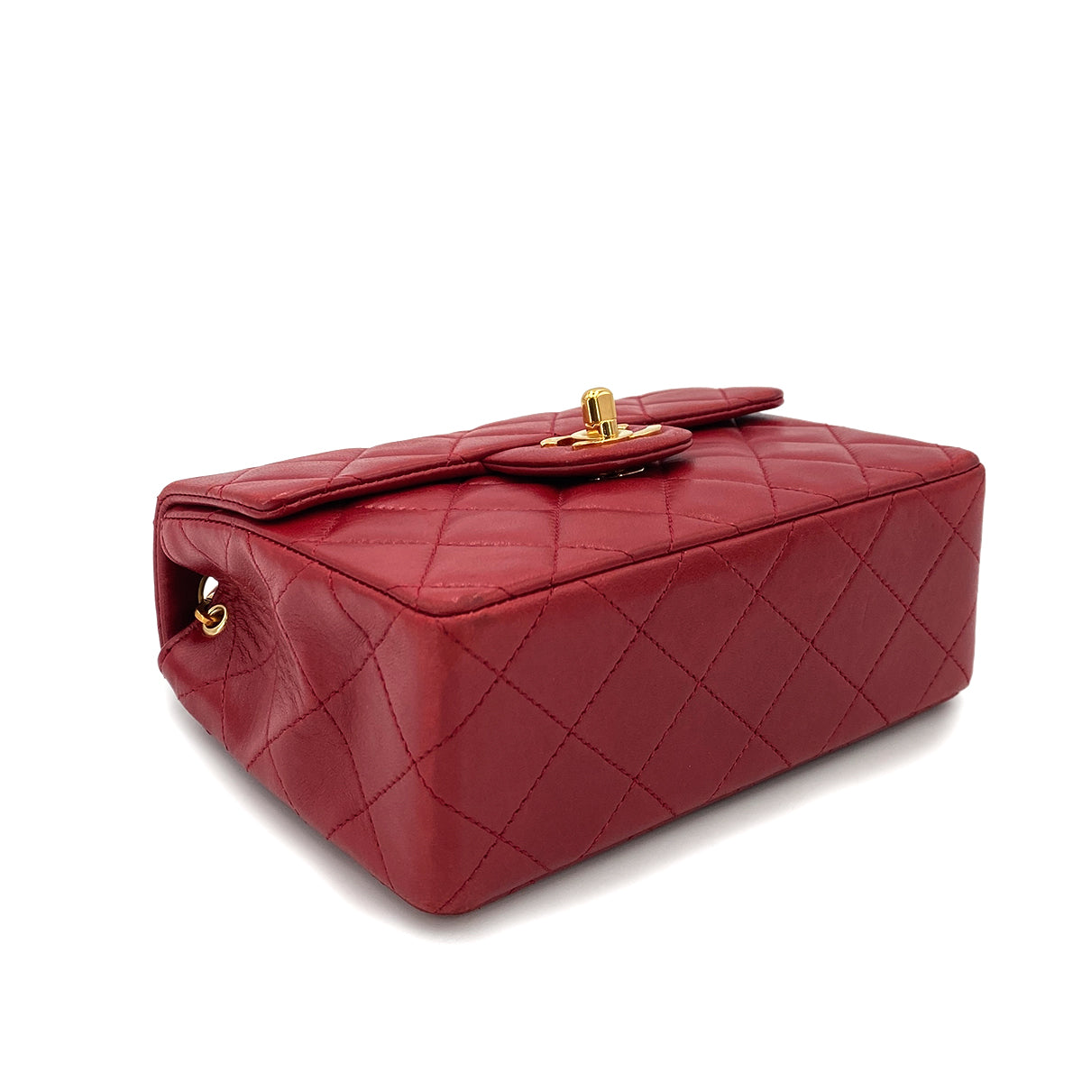 CHANEL VINTAGE MINI SQUARE 17 CHAIN SHOULDER BAG RED LAMB SKIN 90248119