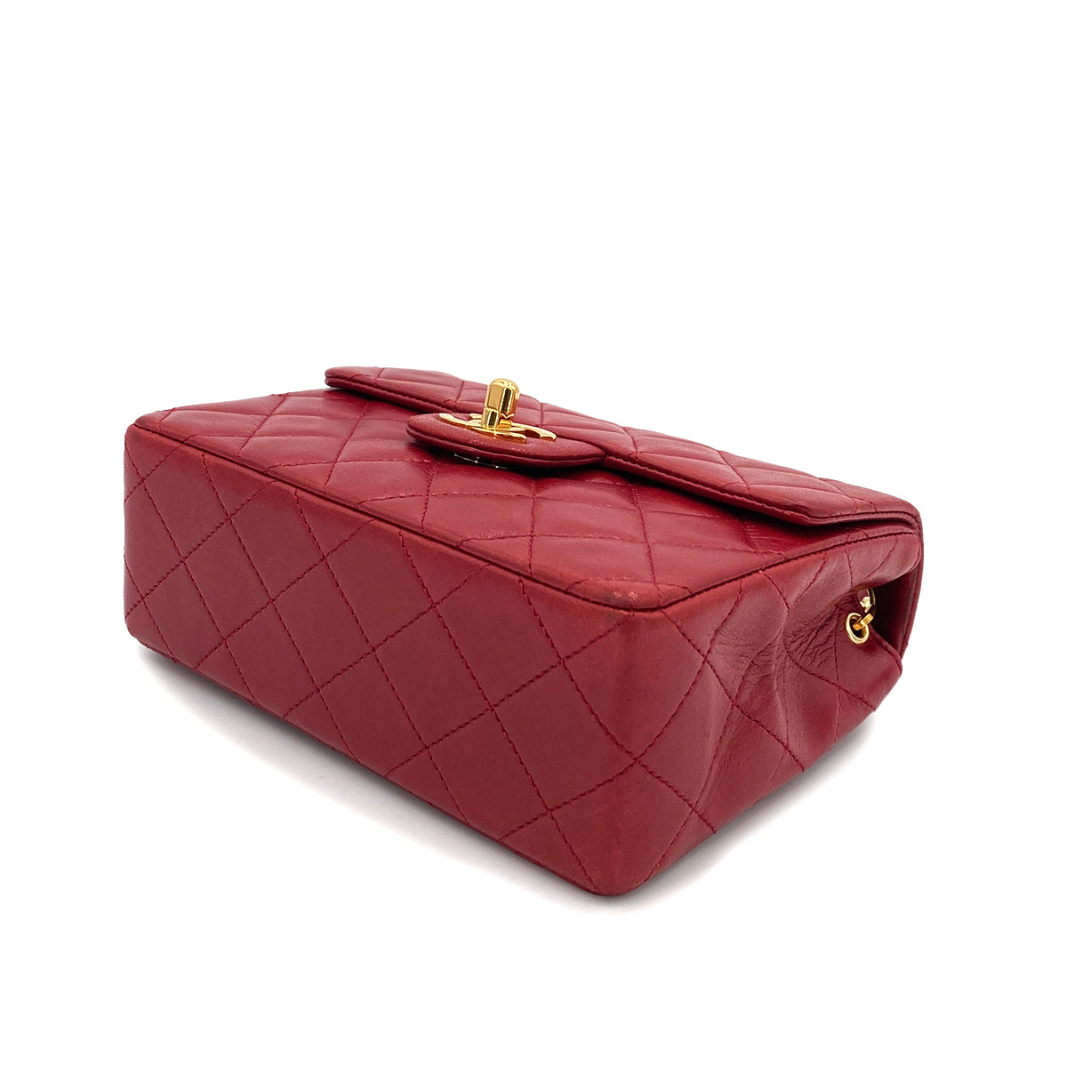 CHANEL VINTAGE MINI SQUARE 17 CHAIN SHOULDER BAG RED LAMB SKIN 90248119