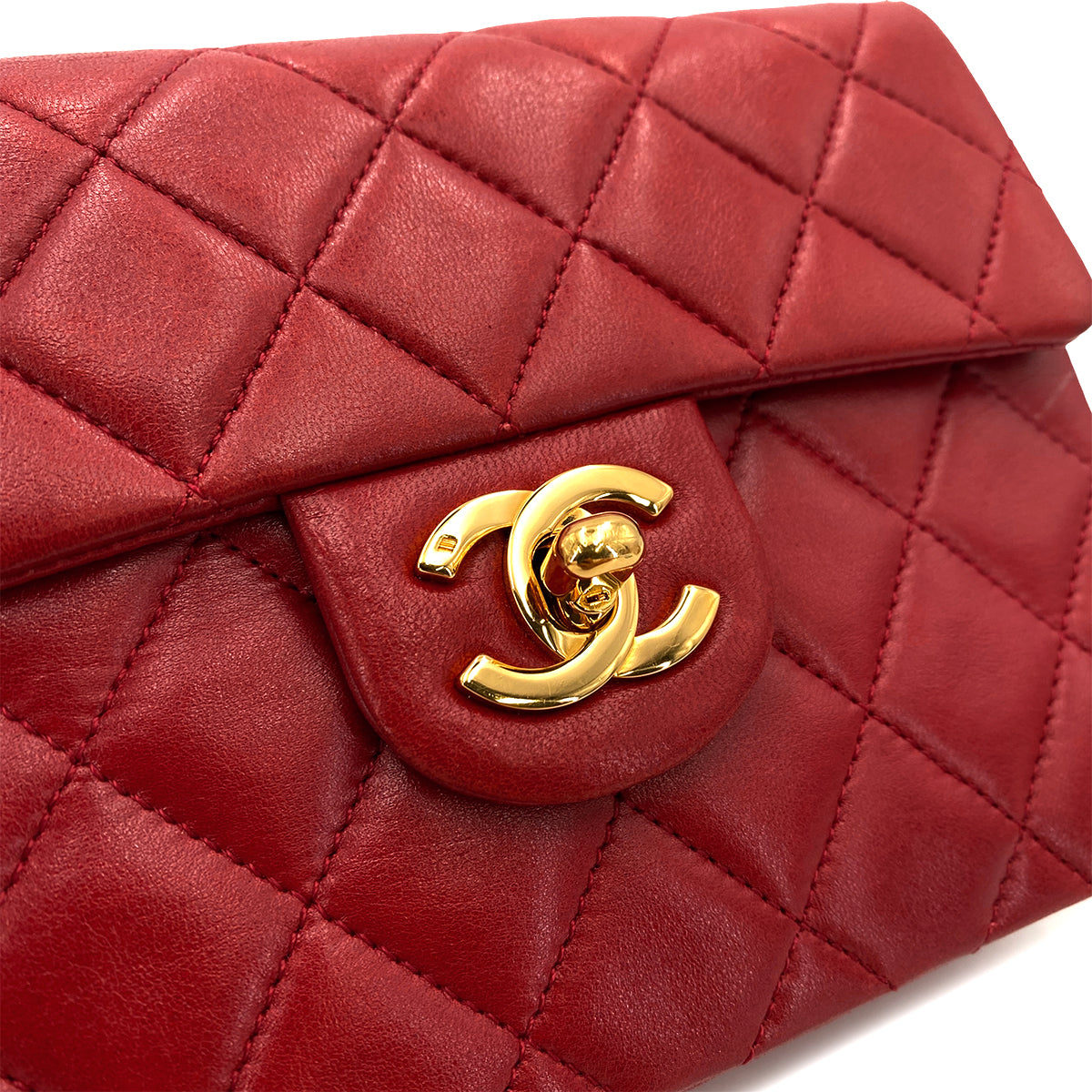 CHANEL VINTAGE MINI SQUARE 17 CHAIN SHOULDER BAG RED LAMB SKIN 90248119