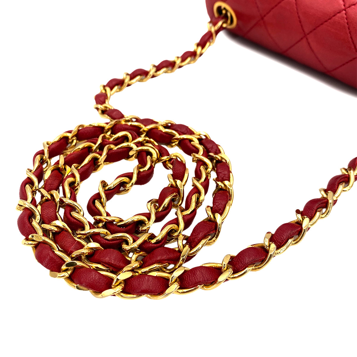 CHANEL VINTAGE MINI SQUARE 17 CHAIN SHOULDER BAG RED LAMB SKIN 90248119