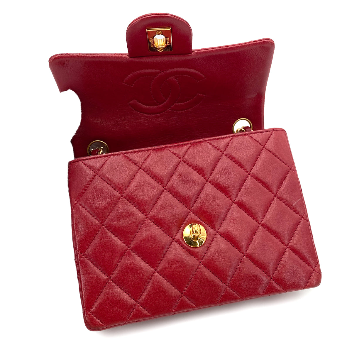 CHANEL VINTAGE MINI SQUARE 17 CHAIN SHOULDER BAG RED LAMB SKIN 90248119