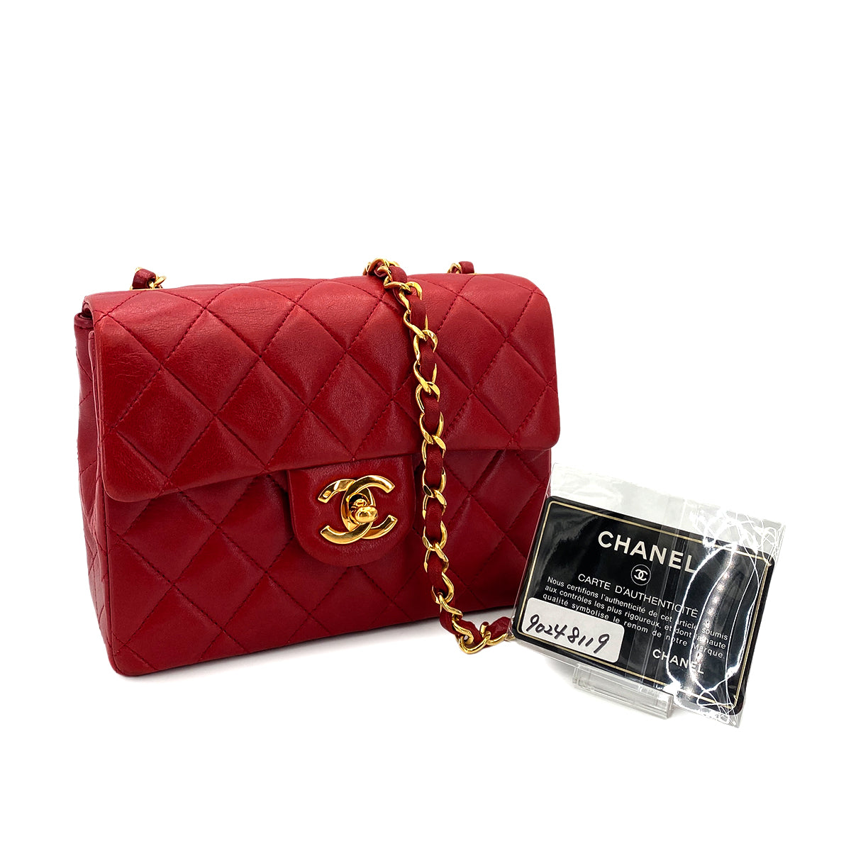 CHANEL VINTAGE MINI SQUARE 17 CHAIN SHOULDER BAG RED LAMB SKIN 90248119