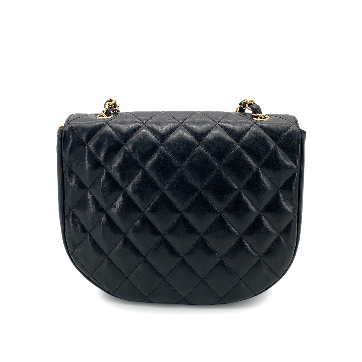 CHANEL VINTAGE BIG COCO HALF MOON CHAIN SHOULDER BAG BLACK LAMB SKIN 90248123